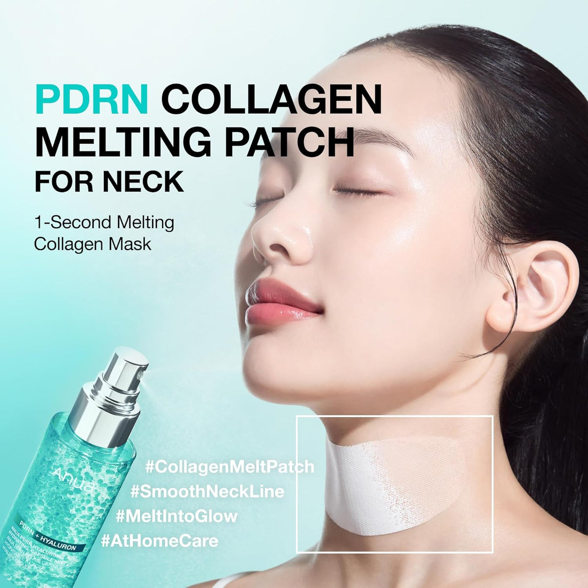 Anua PDRN Collagen Melting Patch for Neck, Lifting and Firming, Thin Film Patch for Neck Fine Lines & Forehead, Plumping Effect with Salmon DNA, Korean Skincare, 0.02g x 4EA