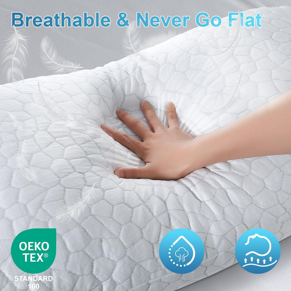 QUTOOL Cooling Pillow for Sleeping, CertiPLR-US Shredded Memory Foam Queen Pillows Set of 2, Cool Pillow for Hot Sleepers Adjustable Firm Pillow for Side, Back, Stomach Sleepers Soft Yet Support,White