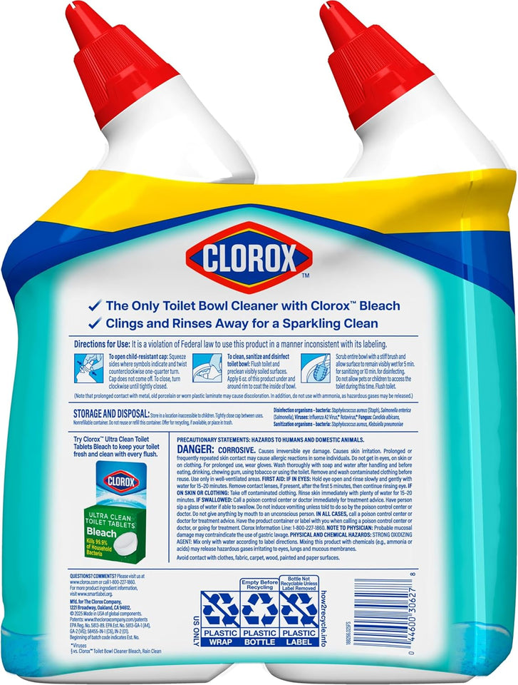 CLOROX Toilet Bowl Cleaner Clinging Bleach Gel, Ocean Mist, 24 Fl Oz, Pack of 2 (Package May Vary) - PureLivingMart