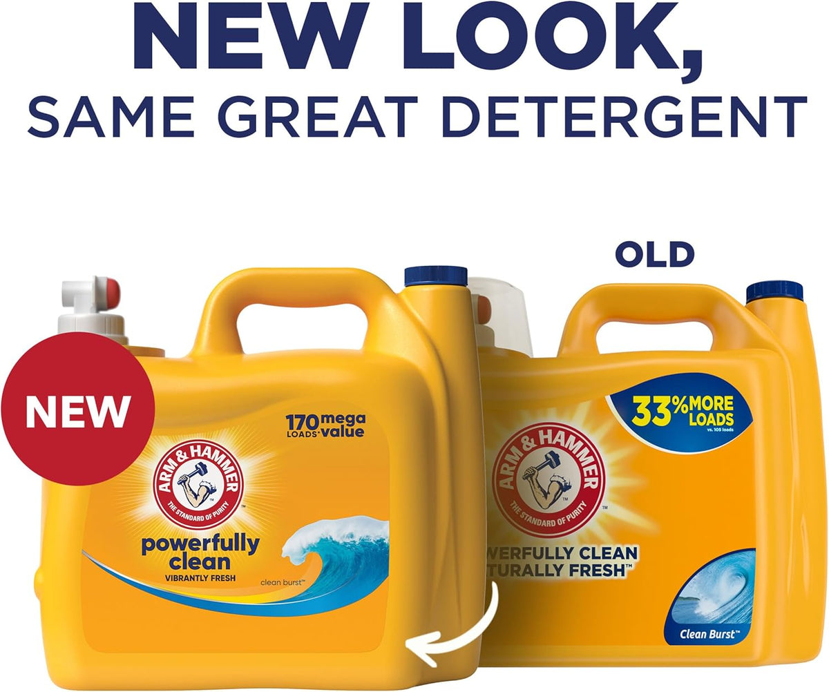 ARM & HAMMER Liquid Laundry Detergent, Clean Burst Fresh, 170 fl oz, 170 Loads