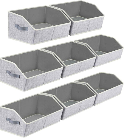 Closet Organizers Bins 6 Packs - Large Closet Shelf Organizer with Handles, Fabric Trapezoid Storage Bins, Collapsible Storage Cubes for Clothes, Towels, Light Gray