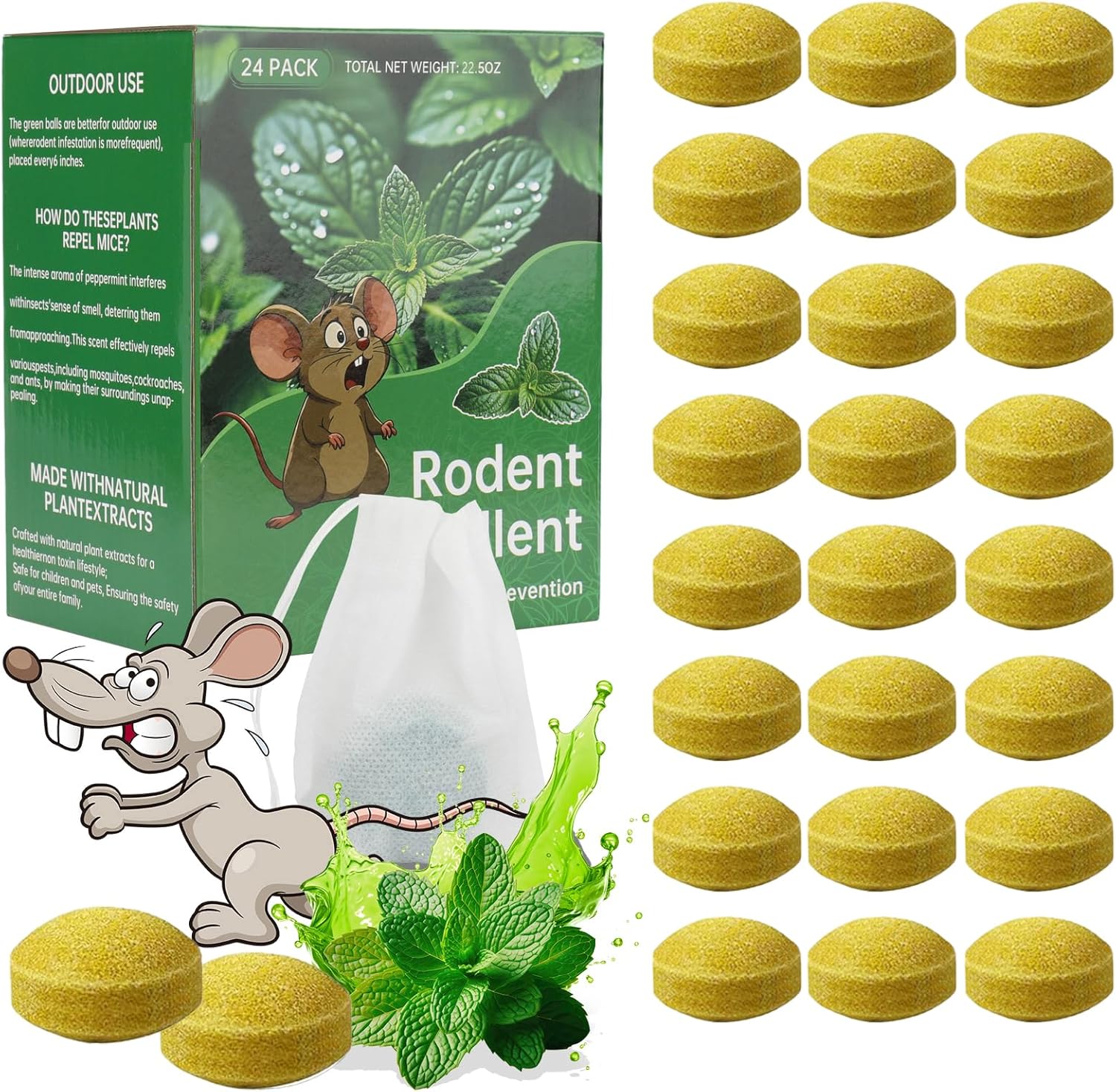 Mouse Rodent Repellent, 24 Pack Peppermint Lemon Oil Mice Repellent for Squirrel Rats Spider Pests, Natural Deterrent for Kitchen, Warehouse, Car, Indoor, Outdoor, Safe for Pets & Family