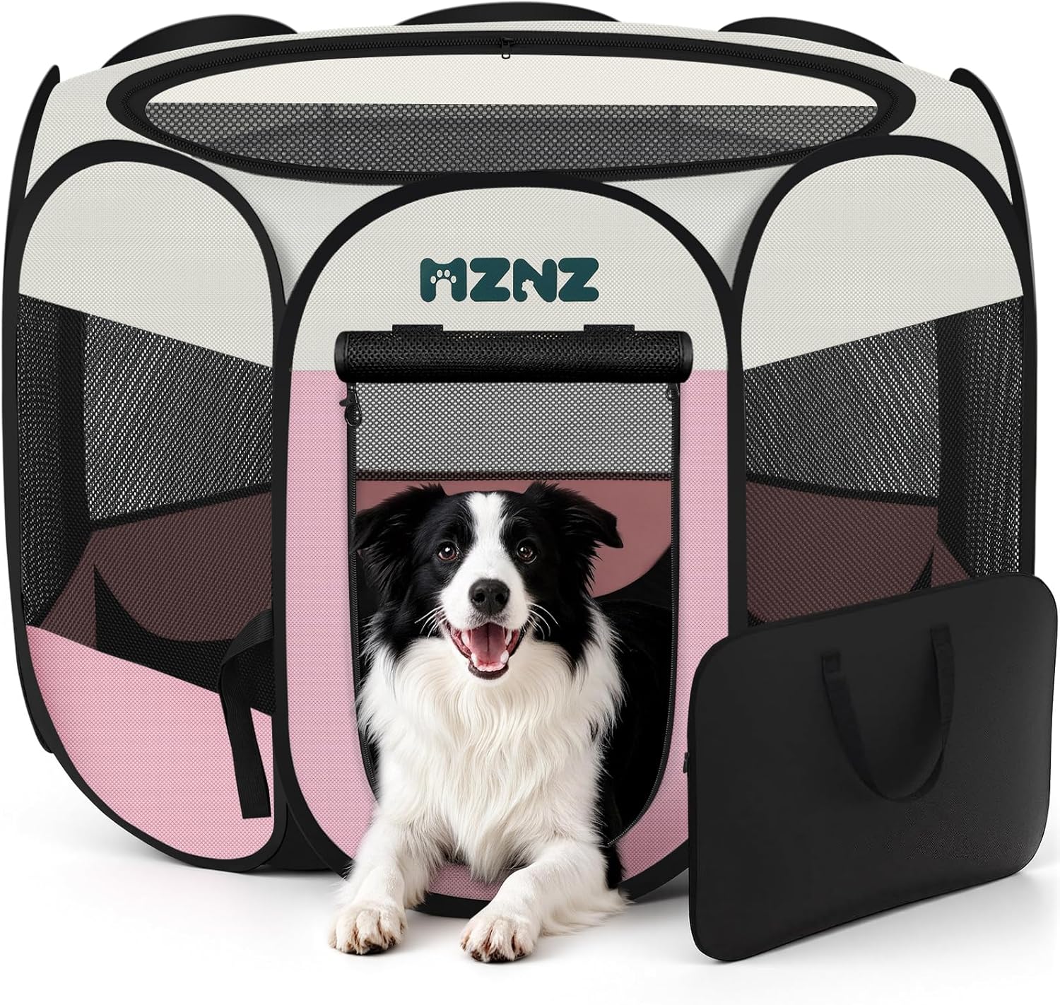 Grey dog cat playpen, portable puppy pet crate for small dogs, cats, rabbits, foldable dog cage enclosure with carrying case