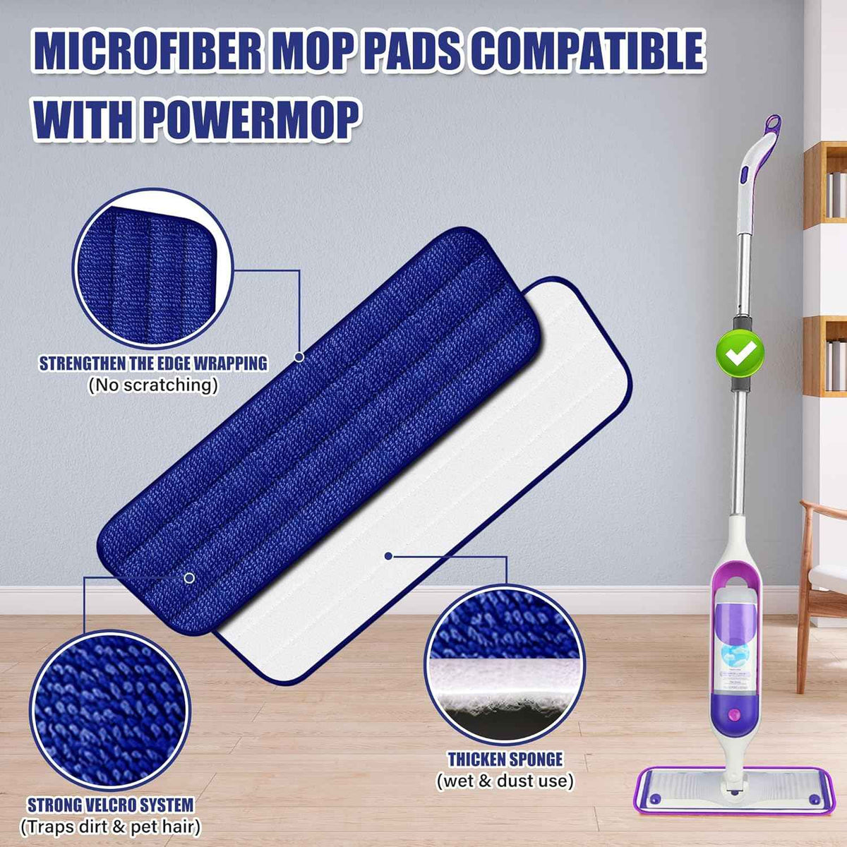 Microfiber Spray Mop for Floors Cleaning: Wet Dry Hardwood Floor Mops with 3 Washable Reusable Pads for Swiffer Powermop - Flat Mop with Sprayer for Tile Wood Laminate Vinyl Marble