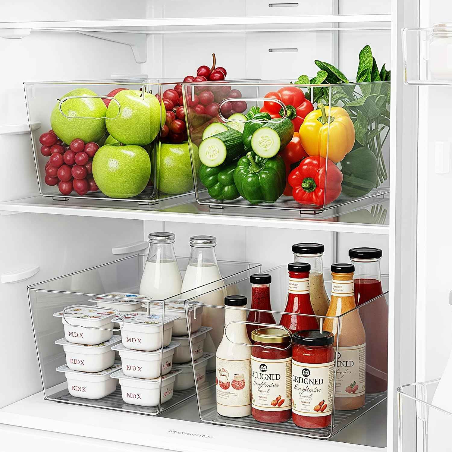 Clear Plastic Storage Bins, 4-Pack Stackable Pantry Organizers and Storage Containers for Kitchen, Fridge, Cabinet and Closet Organization - Home Essentials