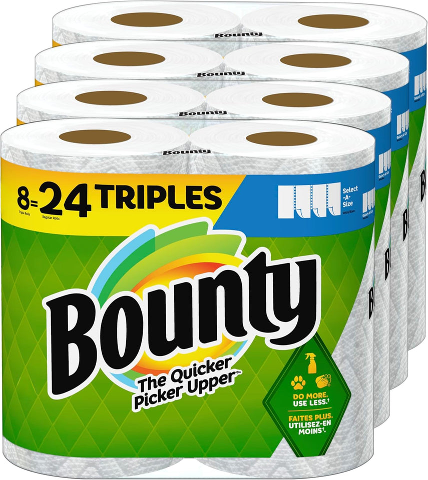 Bounty Select-A-Size Paper Towels, White, 8 Triple Rolls = 24 Regular Rolls - PureLivingMart