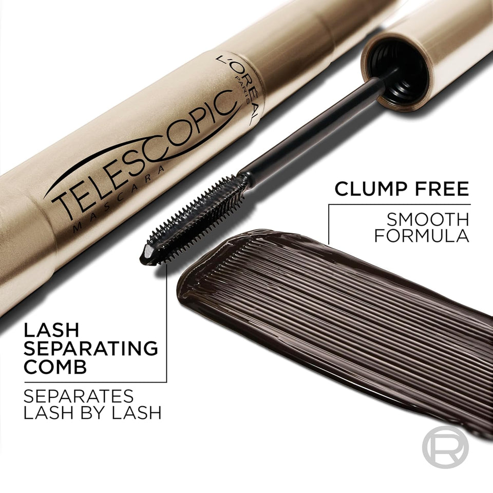 L’Oreal Paris Makeup Original Telescopic Mascara, Separating Mascara Volume and Length Formula, Washable, Blackest Black, 0.27 Fl Oz., 1 Count