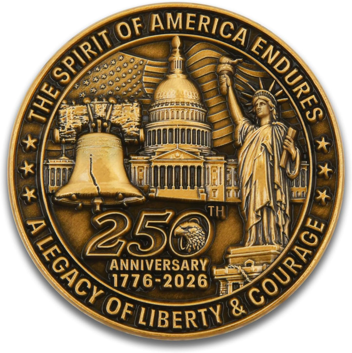 USA 250th Anniversary Commemorative Zinc Alloy Coin - United States of America Liberty & Courage 1776-2026