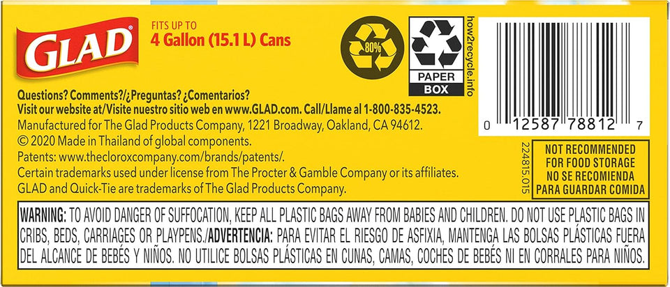 Glad Small Trash Bags 4 Gallon, Febreze Fresh Clean Garbage Bags, Odor Resistant with Quick Tie, 26 Count - PureLivingMart