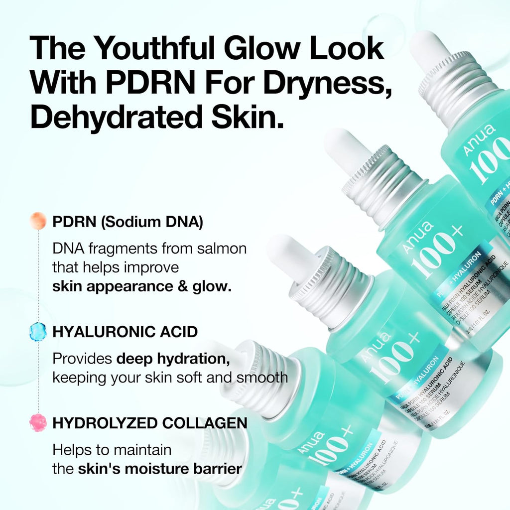 Anua PDRN Hyaluronic Acid Capsule 100 Serum, Radiant Face Serum, Salmon DNA, Hyaluronic Acid, Hydration, Moisture Plumping Effect, Lightweight, Glass Skin, Korean Skincare, 1.01 fl. oz
