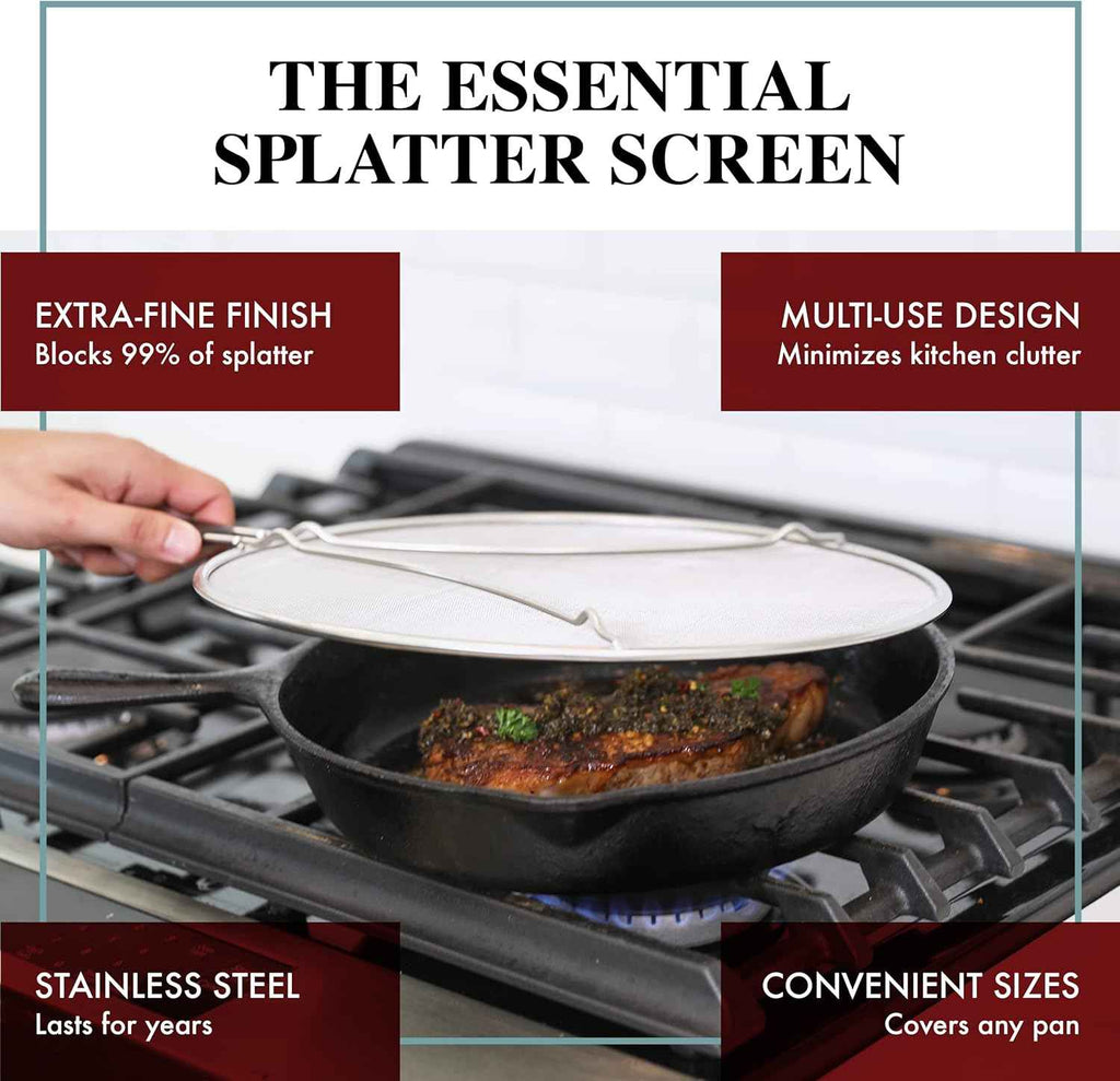 13 Inch Stainless Steel Grease Splatter Guard for Frying Pan - BergKoch Splatter Screen for Cooking Fried Chicken, Bacon, and Popcorn