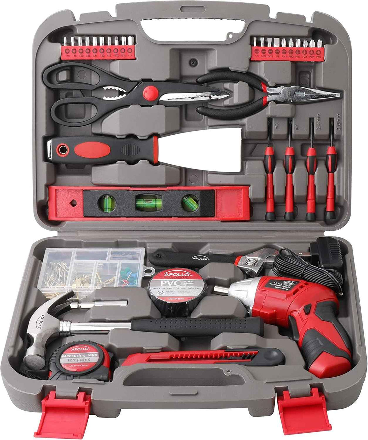 Apollo Tools Original 39 Piece General Household Tool Set in Toolbox Storage Case with Essential Hand Tools for Everyday Home Repairs, DIY and Crafts - Pink Ribbon - Pink - DT9706P