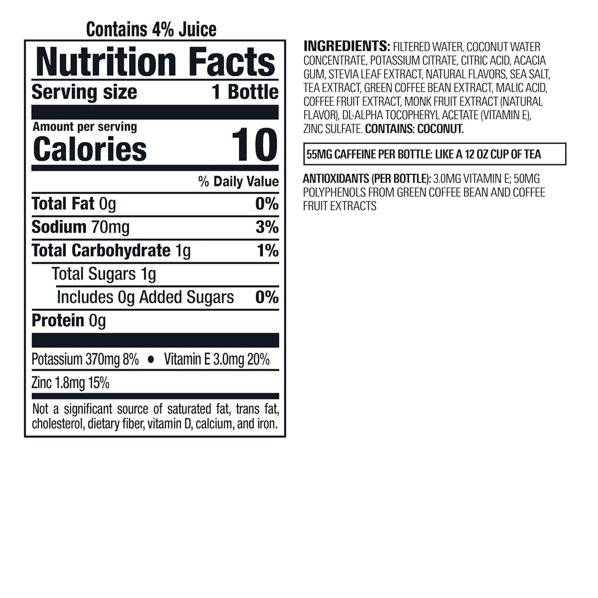 Bai Antioxidant Infused Water Beverage, Molokai Coconut, with Vitamin C and No Artificial Sweeteners, 18 Fluid Ounce Bottle, 12 Pack