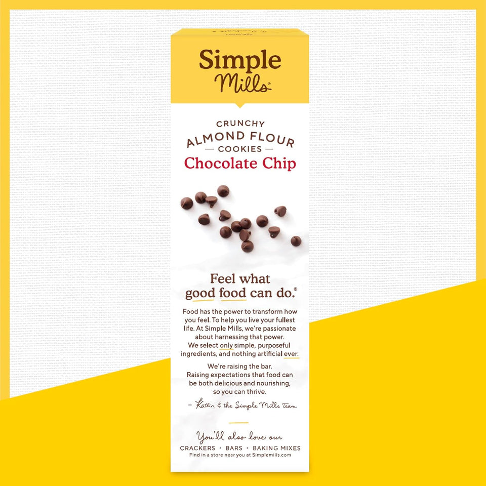 Simple Mills Almond Flour Chocolate Chip Cookies, Gluten Free and Delicious Crunchy Cookies, Organic Coconut Oil, Good for Snacks (Packaging May Vary)