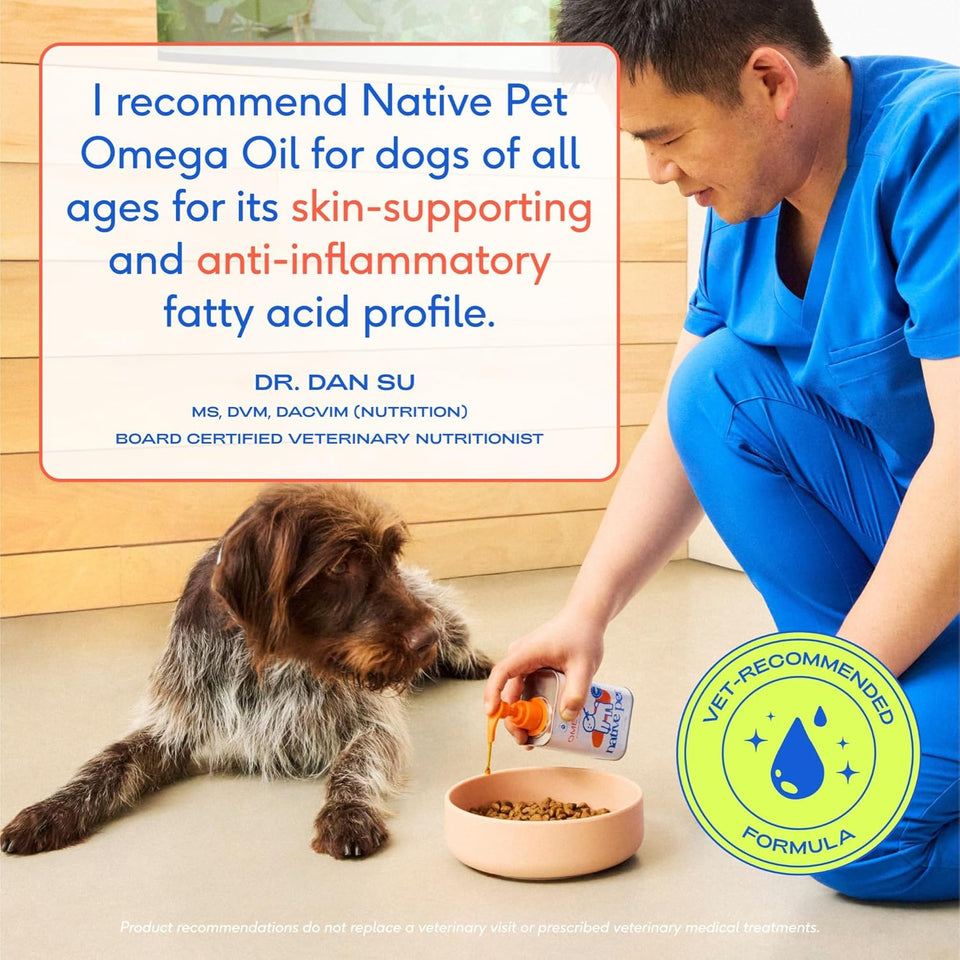 Native Pet Omega 3 Fish Oil for Dogs & Cats - Promotes Healthy Skin, Shiny Coat, & Strong Joints - Made with Wild Alaskan Salmon Oil for Dogs – Tasty, Fast-Absorbing Omega 3 6 9 Liquid Supplement- 8oz