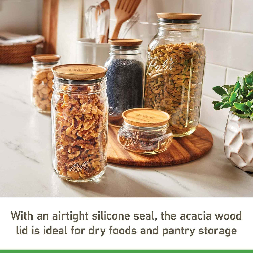 Ball Jar Wooden Storage Lids - 5 Pack - Acacia Wood and Silicone Seal