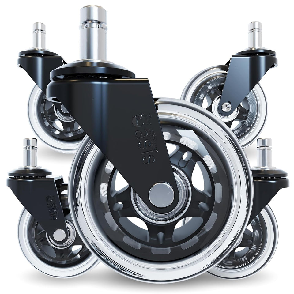 The Office Oasis Original Rollerblade Office Chair Wheels (As Seen On PBS) - Incredibly Smooth & Quiet Casters - Safe for Hardwood Floors & Carpet - Easy Installation with Universal Fit - Set of 5