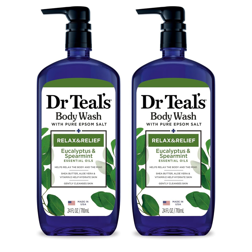 Dr Teal's Body Wash with PLre Epsom Salt, Relax & Relief with Eucalyptus & Spearmint, 24 fl oz (Pack of 2)