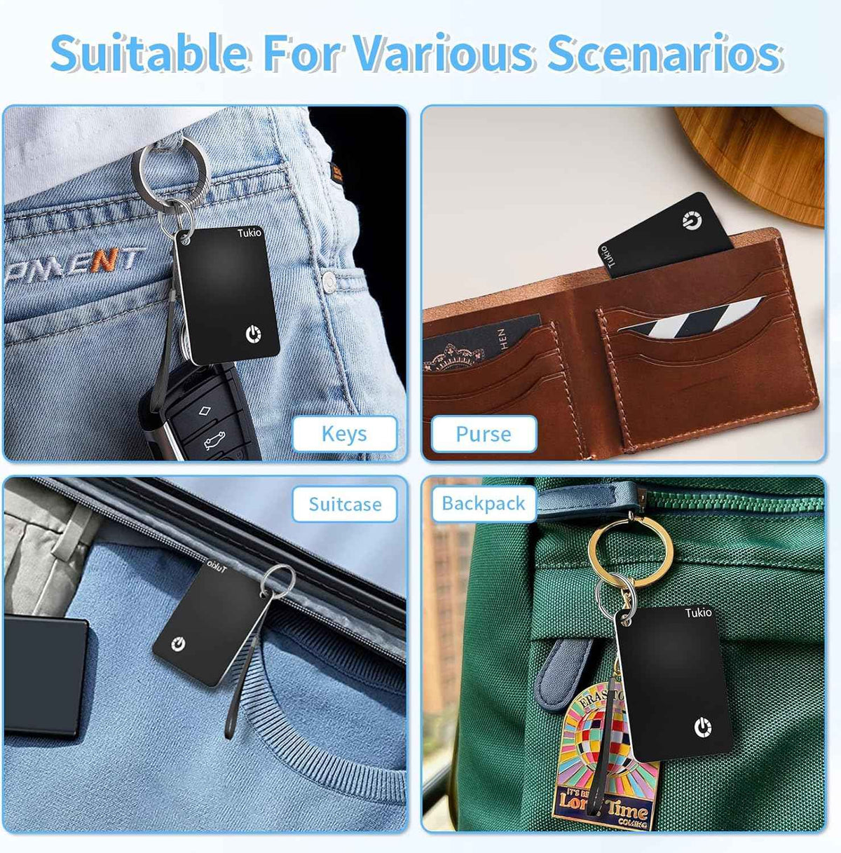 Air Smart Tag (Black) 2 Pack, Smart Tracker Card Compatible with Apple Find My (iOS only), Bluetooth Tracker with Wireless Charging, IP68 Waterproof Finder, Item Finder with Key Ring/Nylon Lanyard.