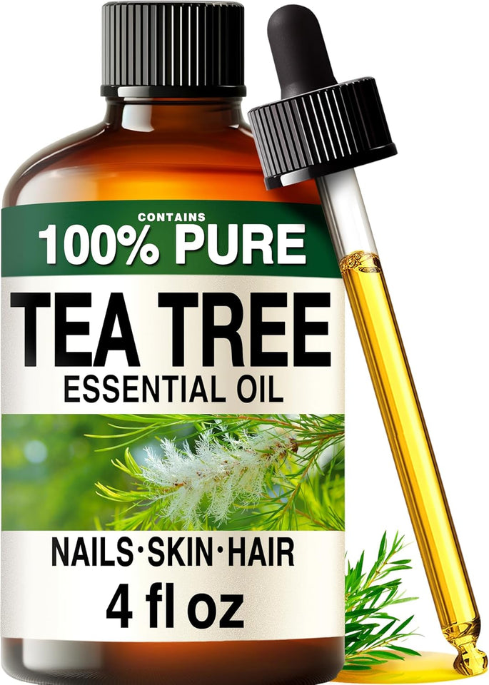 100% PLre Tea Tree Oil - 4 Fl Oz Tea Tree Essential Oil for Hair, Skin, Diffuser, Aromatherapy & DIY Soap Making Scent