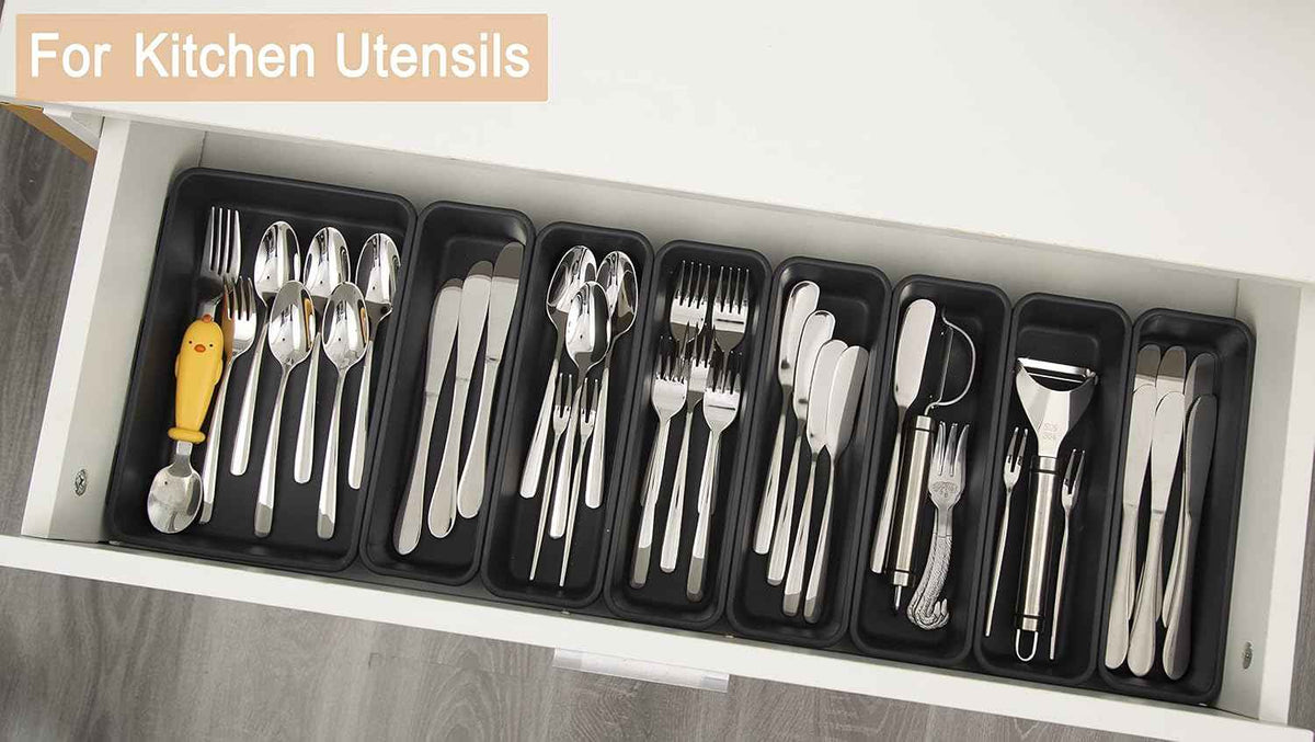 15 PCS Interlocking Desk Drawer Organizer Separator for Office,Bathroom,Kitchen,Makeup（Black）
