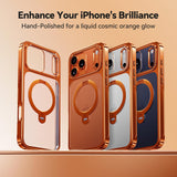 CASEKOO Cosmic Orange Glossy for iPhone 17 Pro Max Case [360 Spin Magnetic Stand][Fit for MagSafe][17FT Military Protection] Slim Hand-Polished Frame Titanium Alloy Sturdy Stand 6.9", Cosmic Orange