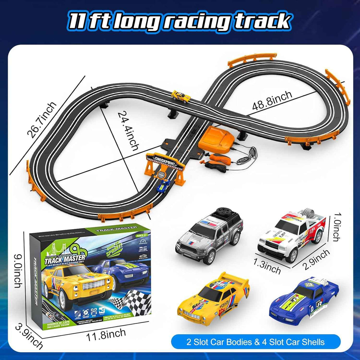 Slot Car Race Track Sets for Boys, Race Car Track with 2 High-Speed Slot Cars, Battery or Electric Car Track, Dual Racing Game Lap Counter Track Sets, Toys Gifts for Boys Girls Ages 4 5 6 7 8-12