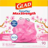 Glad Tall Kitchen Trash Bags 13 Gallon, MaxStrength Cherry Blossom Garbage Bags, Drawstring, 90 Count - PureLivingMart
