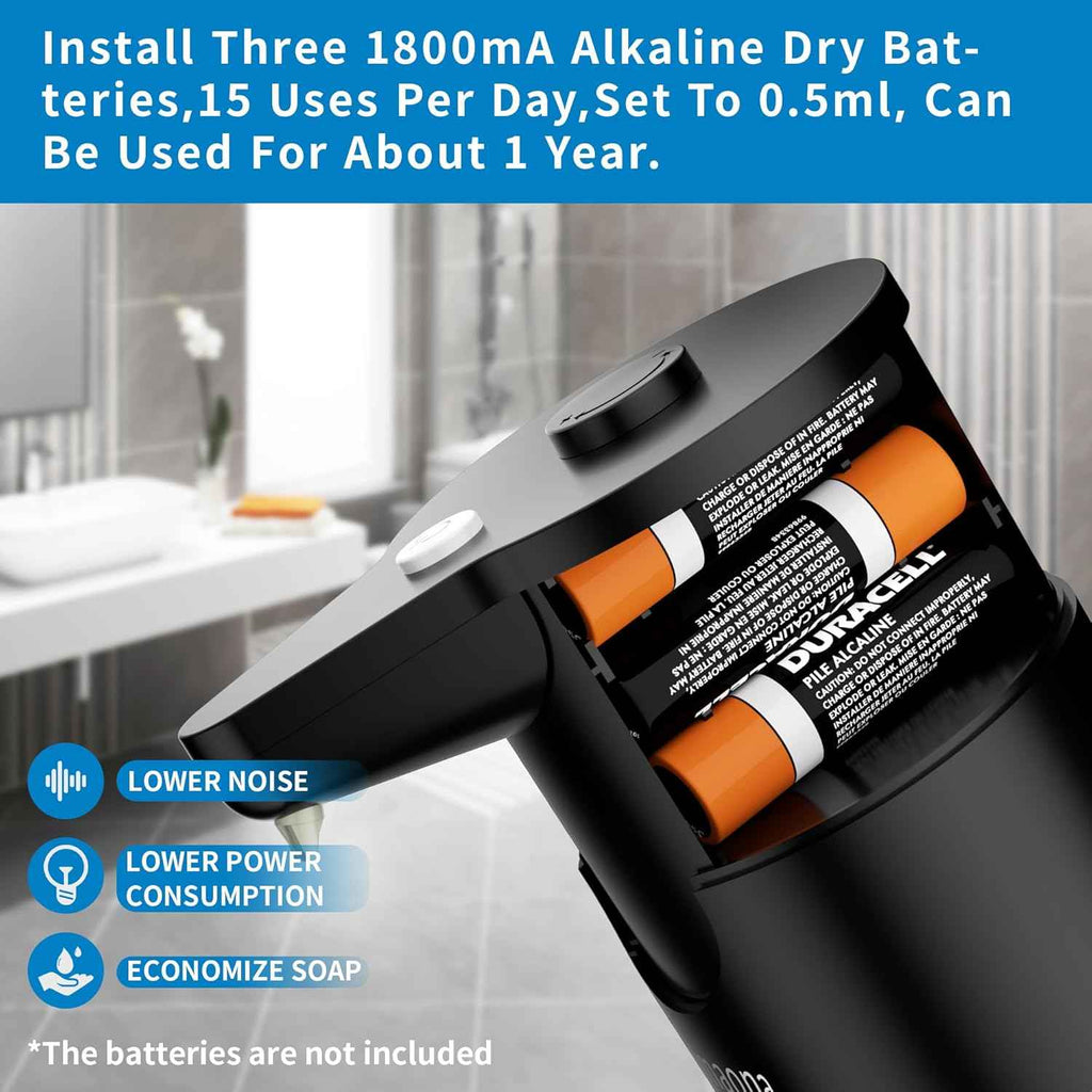 Aunmaon Automatic Soap Dispenser Touchless, Hands-Free, Multi Adjustable Volume, Long Battery Life, Compatible with Thick & Thin Dish/Hand Soap for Bathroom and Kitchen, Easy for Toddlers, Black