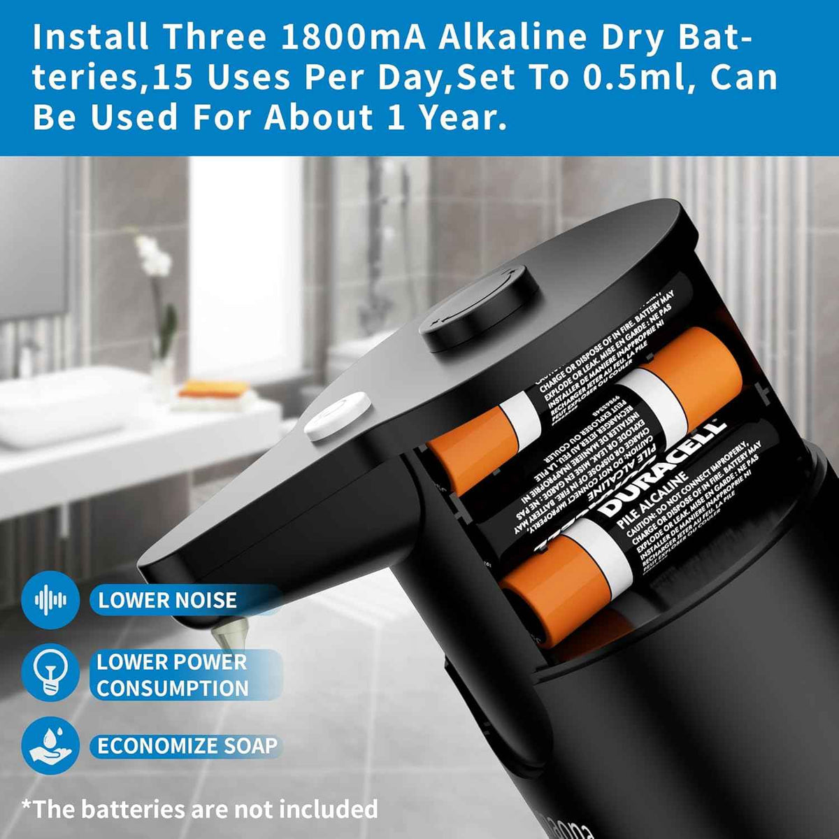 Aunmaon Automatic Soap Dispenser Touchless, Hands-Free, Multi Adjustable Volume, Long Battery Life, Compatible with Thick & Thin Dish/Hand Soap for Bathroom and Kitchen, Easy for Toddlers, Black
