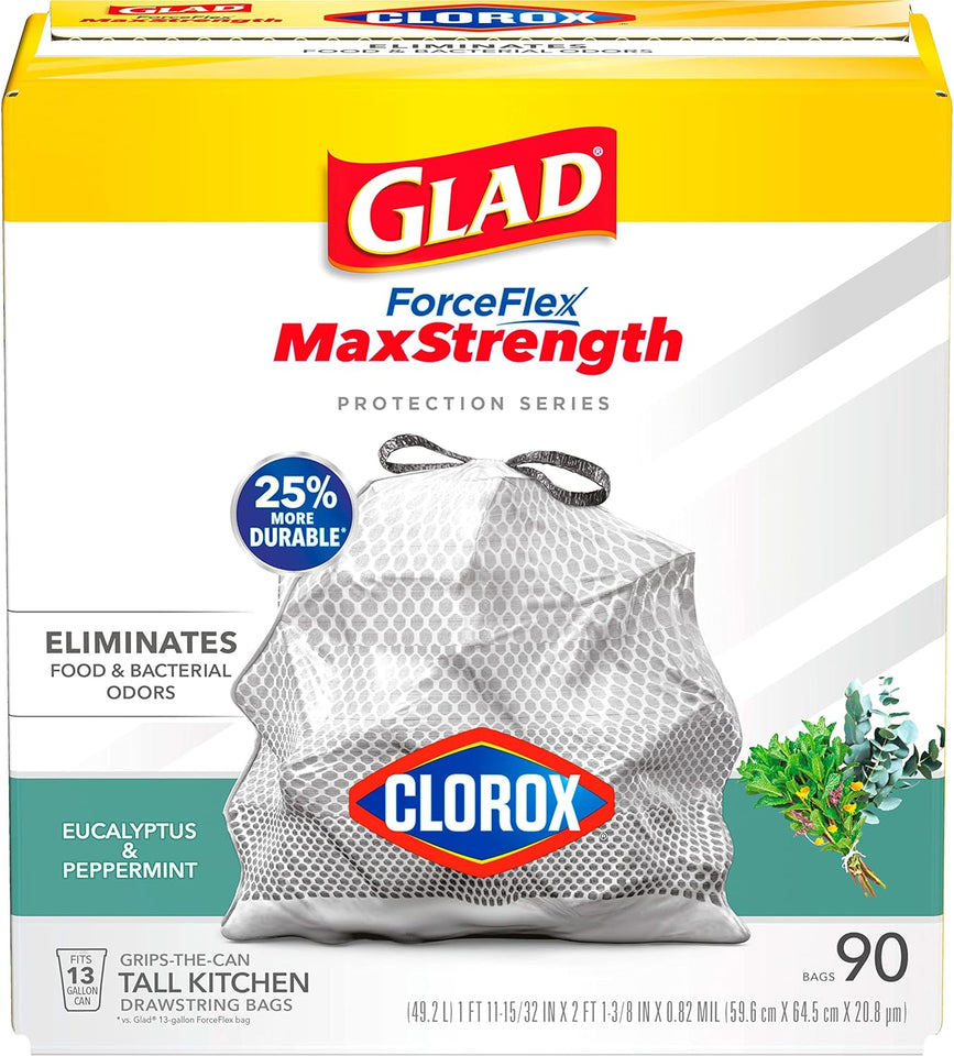 Glad Tall Kitchen Trash Bags 13 Gallon, MaxStrength Cherry Blossom Garbage Bags, Drawstring, 90 Count - PureLivingMart