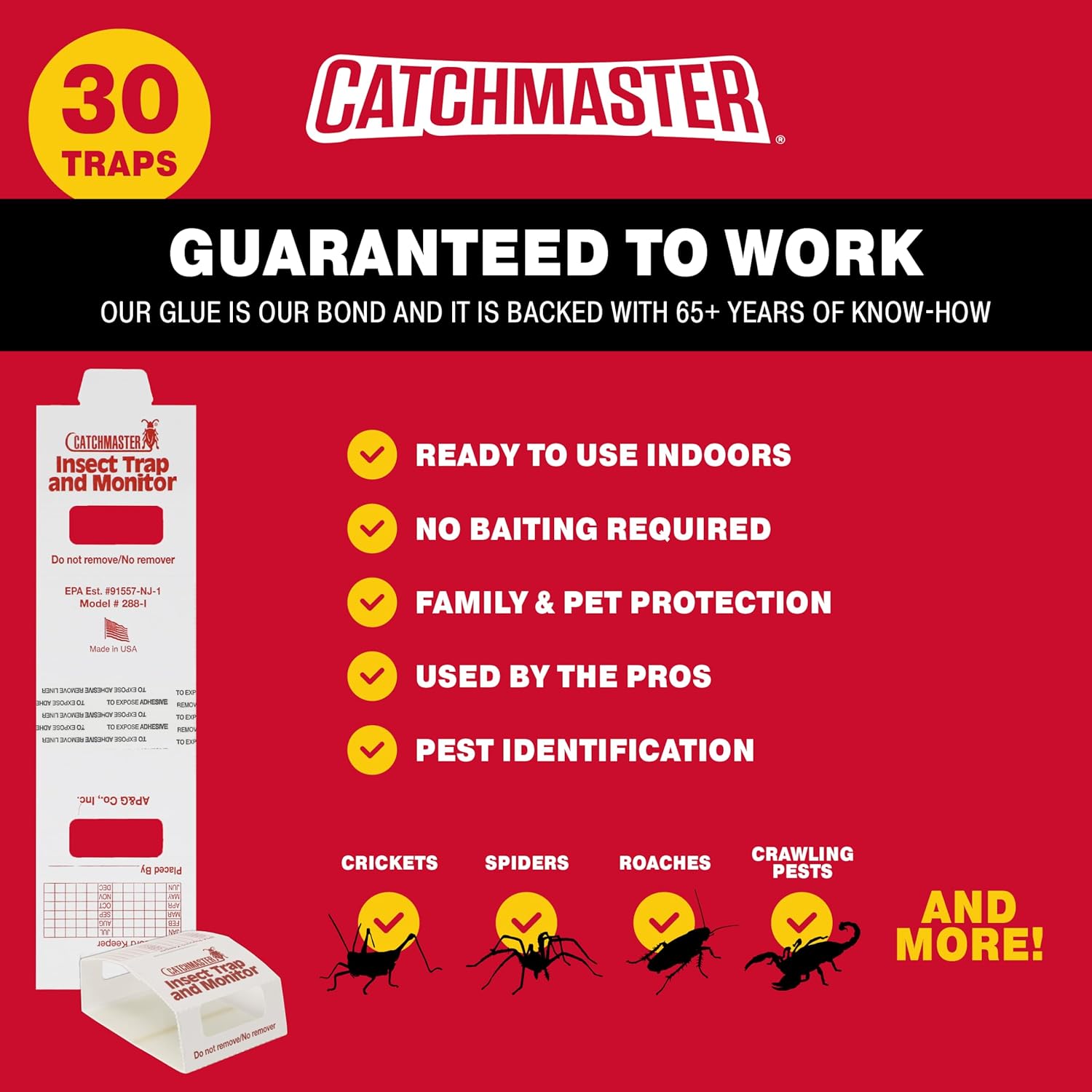 Catchmaster Spider & Insect Glue Traps 30-Pk (10 Sheets), Adhesive Cockroach Killer Glue Boards, Spider Traps, Cricket Sticky Trap, Indoor Roach Trap for Home, Garage & Shed, Pest Control for Home