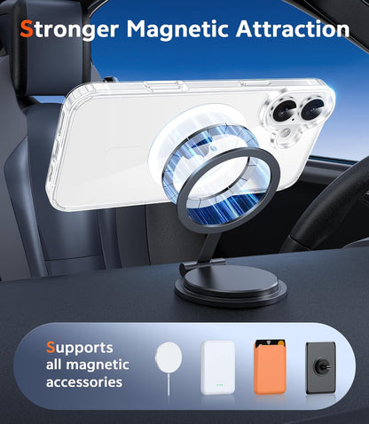 FNTCASE for iPhone 16 Case Clear: Magnetic Phone Cases with Screen Protector Drop Proof Compatible with Magsafe Slim Anti Yellowing Rugged Shockproof Protective Transparent Cell Cover (A-Clear)