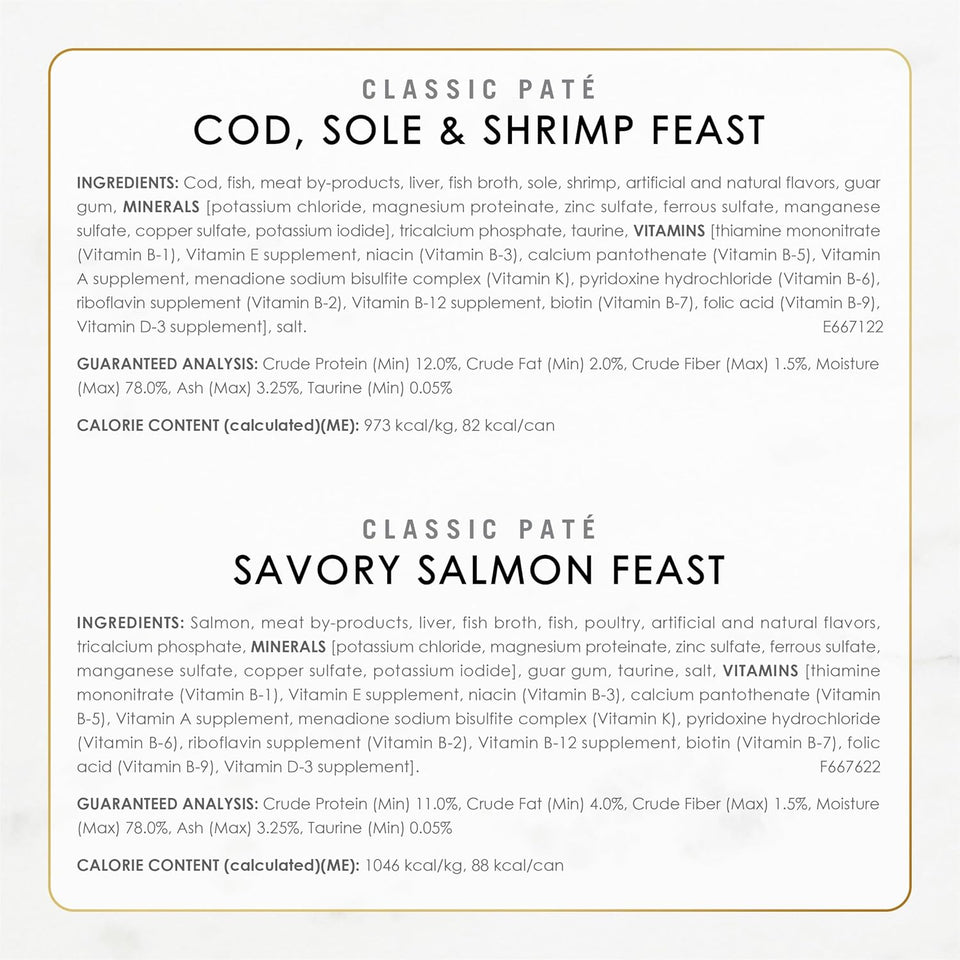 PLrina Fancy Feast Seafood Classic Pate Collection Grain Free Wet Cat Food Variety Pack - (Pack of 30) 3 oz. Cans