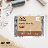 XKDOUS Safety Pins - 150 Pcs Assorted Sizes Silver Pins Bulk - Small & Large Heavy Duty for Clothes, Sewing, Craft