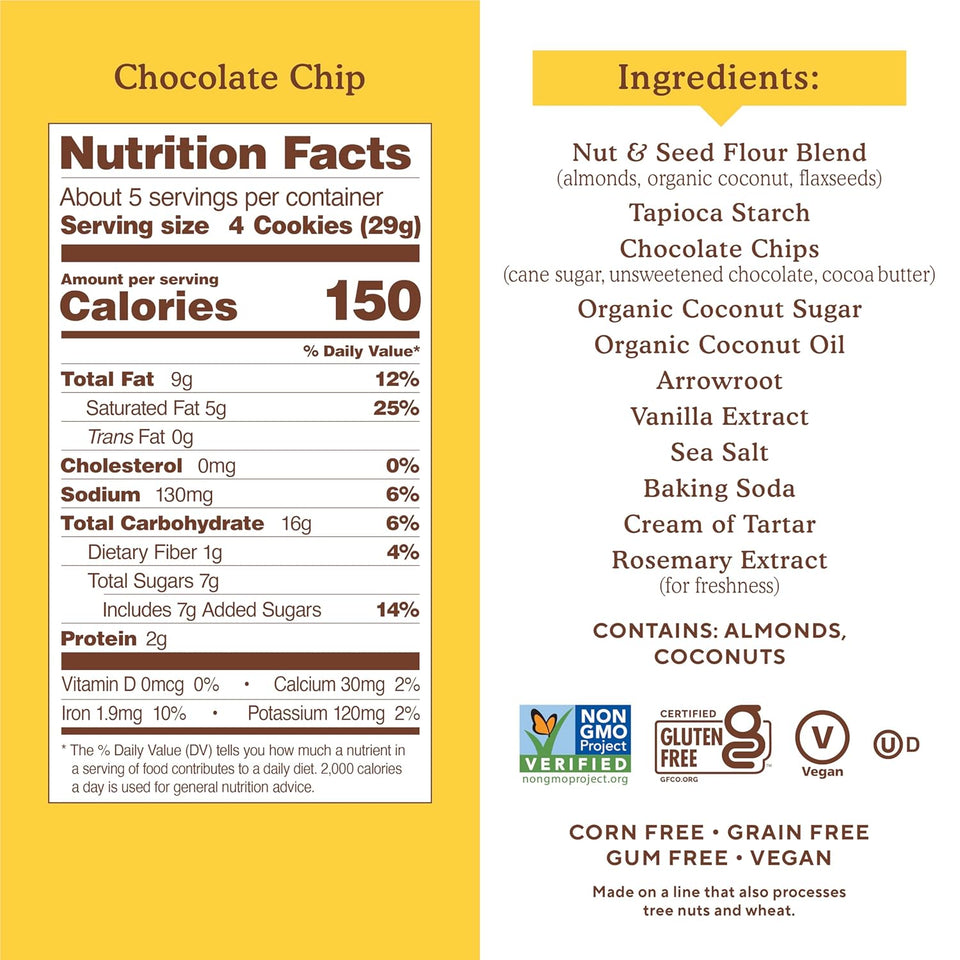 Simple Mills Almond Flour Chocolate Chip Cookies, Gluten Free and Delicious Crunchy Cookies, Organic Coconut Oil, Good for Snacks (Packaging May Vary)