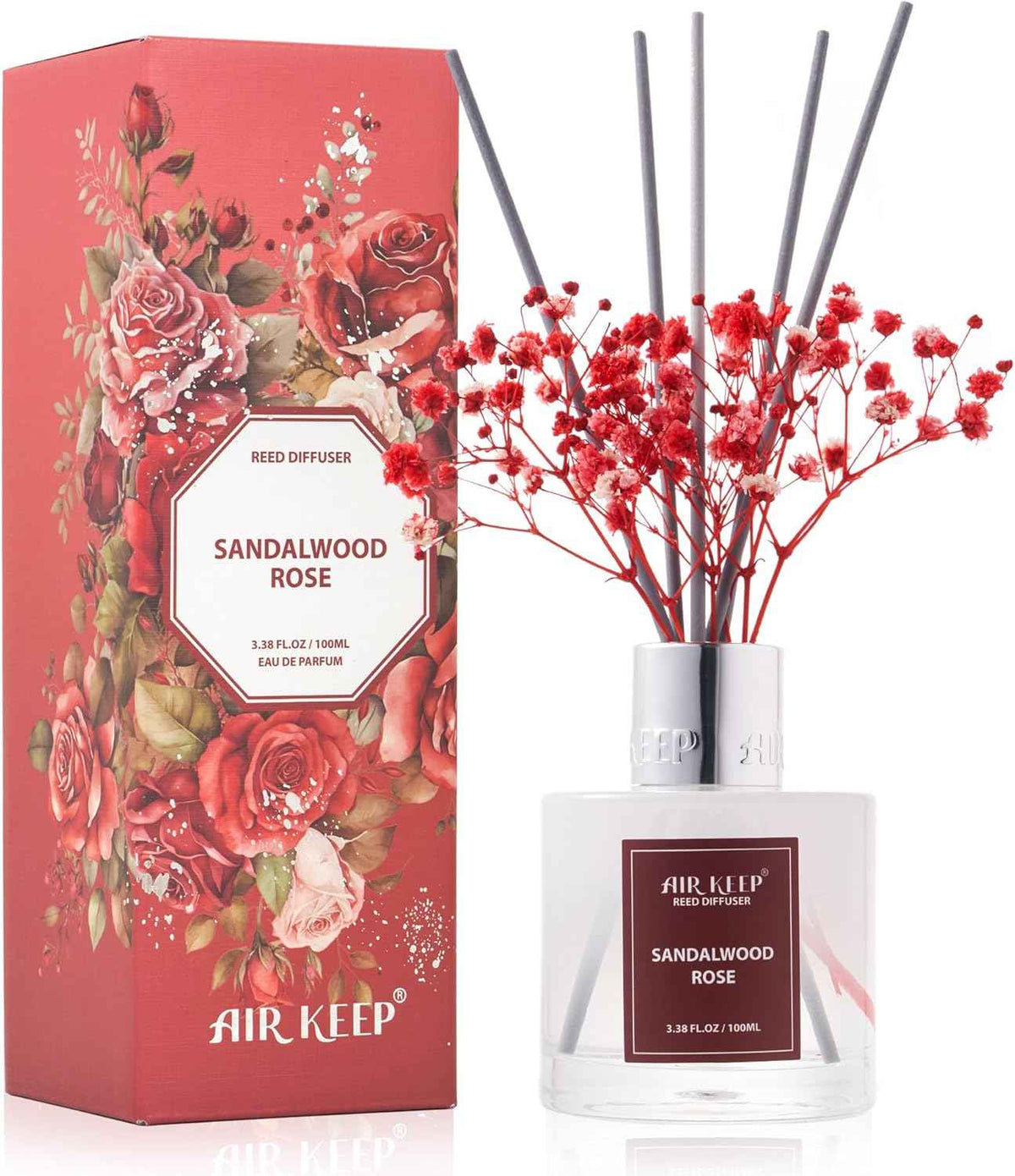 Airkeep Reed Diffuser Set,3.38 fl oz (100 ml) - Clean Linen Oil Diffusers with 8 Reed Sticks,Home Fragrance Reed Diffuser for Bathroom Shelf Decor