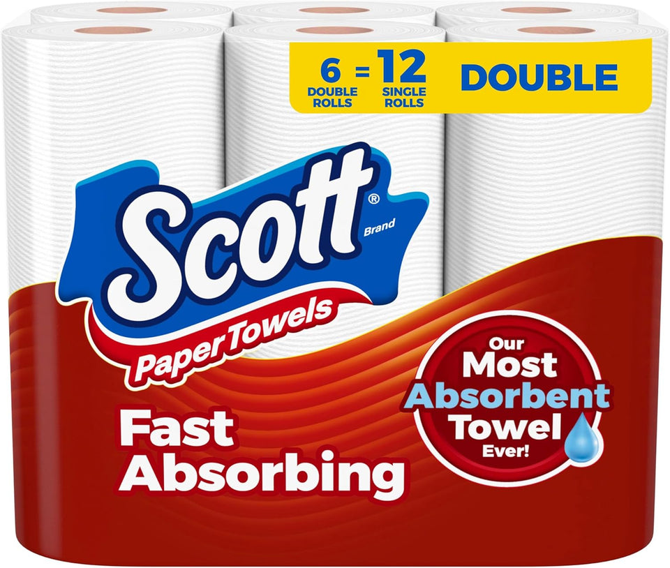 Scott Paper Towels, Choose-A-Sheet, 6 Double Rolls = 12 Regular Rolls (108 Sheets Per Roll) - PureLivingMart