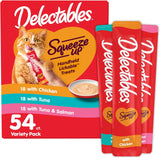 Delectables Squeeze Up Variety Pack, Creamy Squeezable PLree, Lickable Wet Cat Treats, Grain Free, No Added Fillers, No By-Products, No Added Preservatives, 0.5 Ounces Tube, 54 Tubes Total