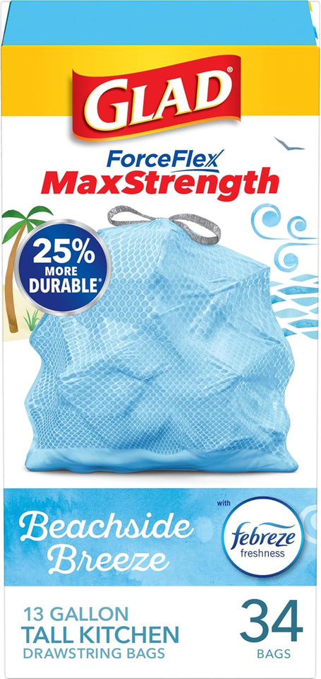 Glad Tall Kitchen Trash Bags 13 Gallon, MaxStrength Cherry Blossom Garbage Bags, Drawstring, 90 Count - PureLivingMart