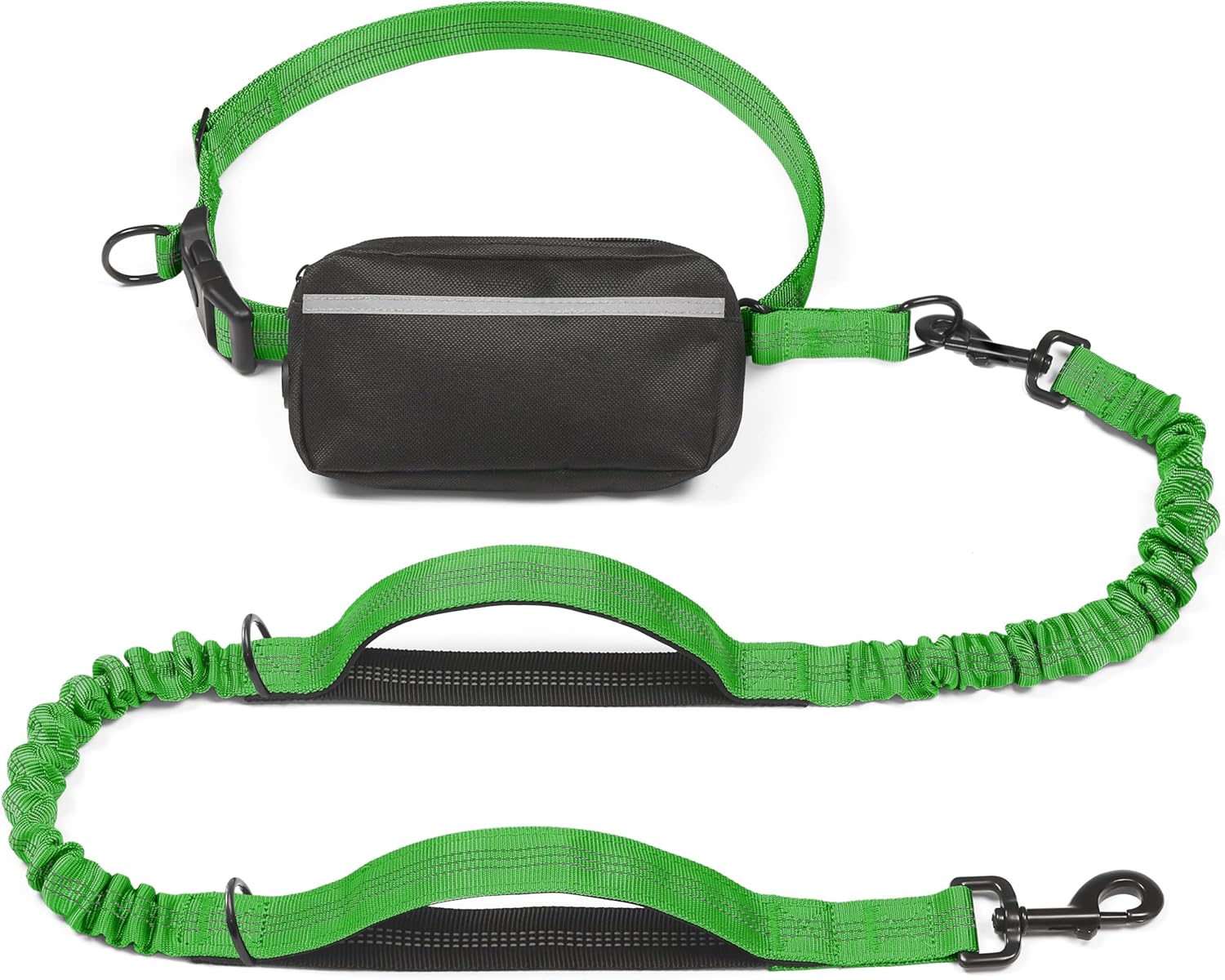 iYoShop hands-free dog leash with zipper pouch and dual padded handles for medium and large dogs (large, 25-120 lbs, black)
