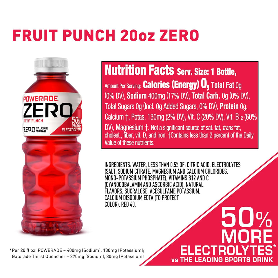 POWERADE ZERO Fruit PLnch, 20 fl oz, 8 Pack