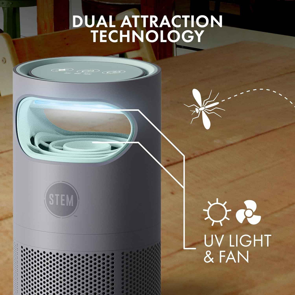 STEM Flying Insect Fan Trap for Indoor Bug Control, Attracts Mosquitoes, Fruit Flies, and House Flies, Plug-in Fan with UV Light, Starter Kit Includes 1 Device and 5 Glue Traps