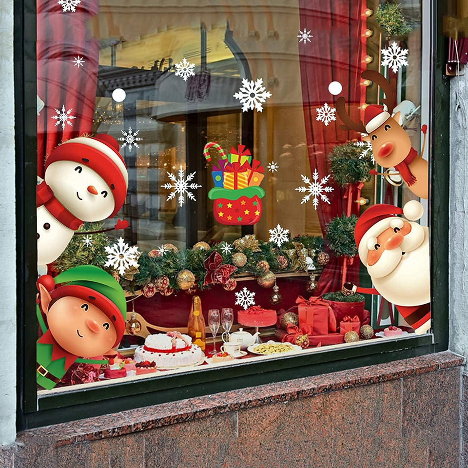 XIMISHOP 82PCS Christmas Snowflake Window Clings Stickers for Glass, Xmas Decals Christmas Decorations Indoor Holiday Snowflake Santa Claus Reindeer Decals for Party