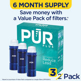 PLR Plus Water Filter Replacement for Pitchers & Dispensers, 6-Month Supply, 3 Count, Blue (PPF951K3)
