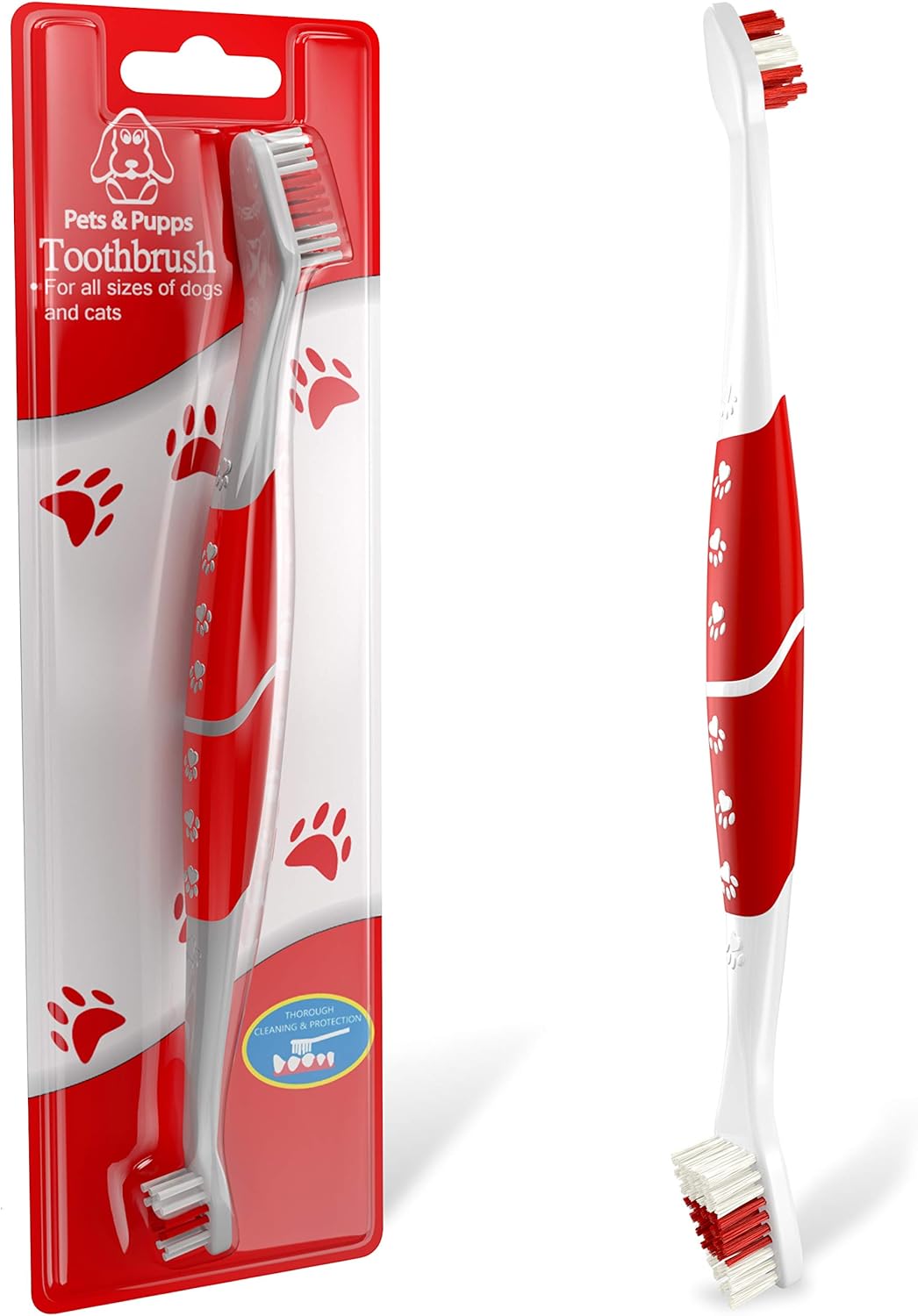 Red Pet Toothbrush for Medium & Large Dogs and Cats with Soft Bristles - Easy Teeth Cleaning