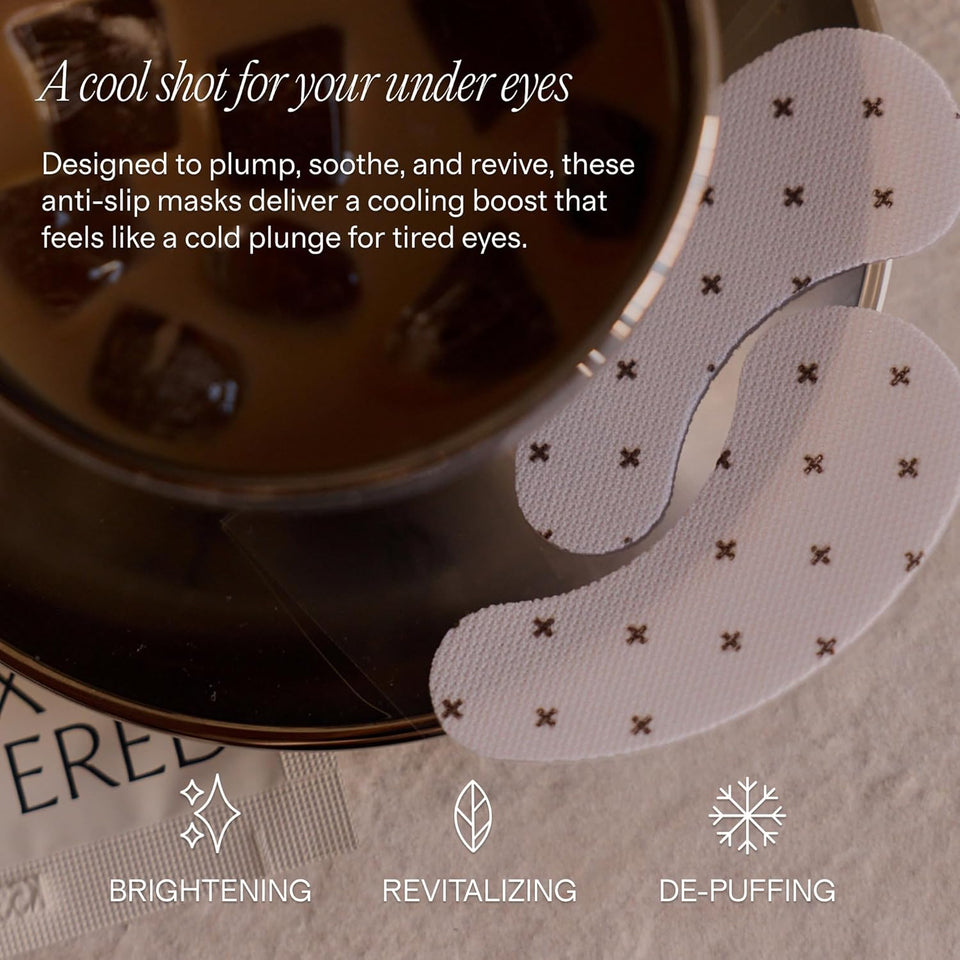 + Lux Unfiltered Iced Latte Cooling Under Eye Patches - Anti-Slip Caffeine Infused Korean Eye Mask - Reduces Puffiness, Brightens & Hydrates - Niacinamide & Hyaluronic Acid - Vegan - 10 Pairs