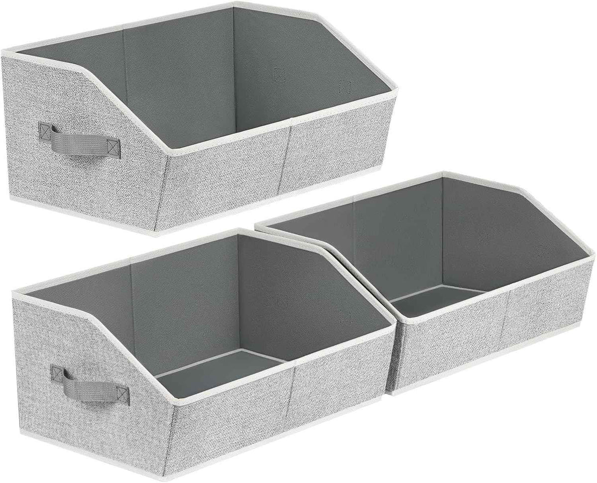 Closet Organizers Bins 6 Packs - Large Closet Shelf Organizer with Handles, Fabric Trapezoid Storage Bins, Collapsible Storage Cubes for Clothes, Towels, Light Gray