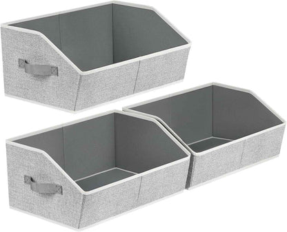 Closet Organizers Bins 6 Packs - Large Closet Shelf Organizer with Handles, Fabric Trapezoid Storage Bins, Collapsible Storage Cubes for Clothes, Towels, Light Gray