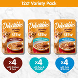 Delectables Lickable Treat Stew Wet Cat Treat Variety Pack, Food Topper, Hydrating, Grain-Free, No Fillers, No By-Products, No Added Preservatives, 1.4oz Pouch, 12ct